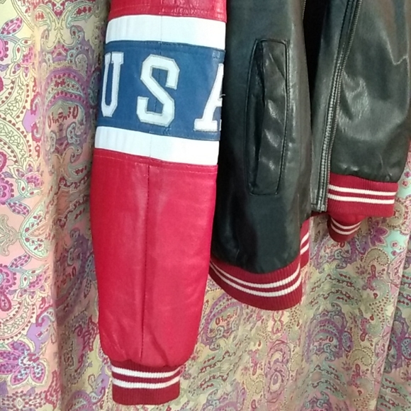 Vintage 80s USA Flag Leather Jacket - Picture 4 of 8